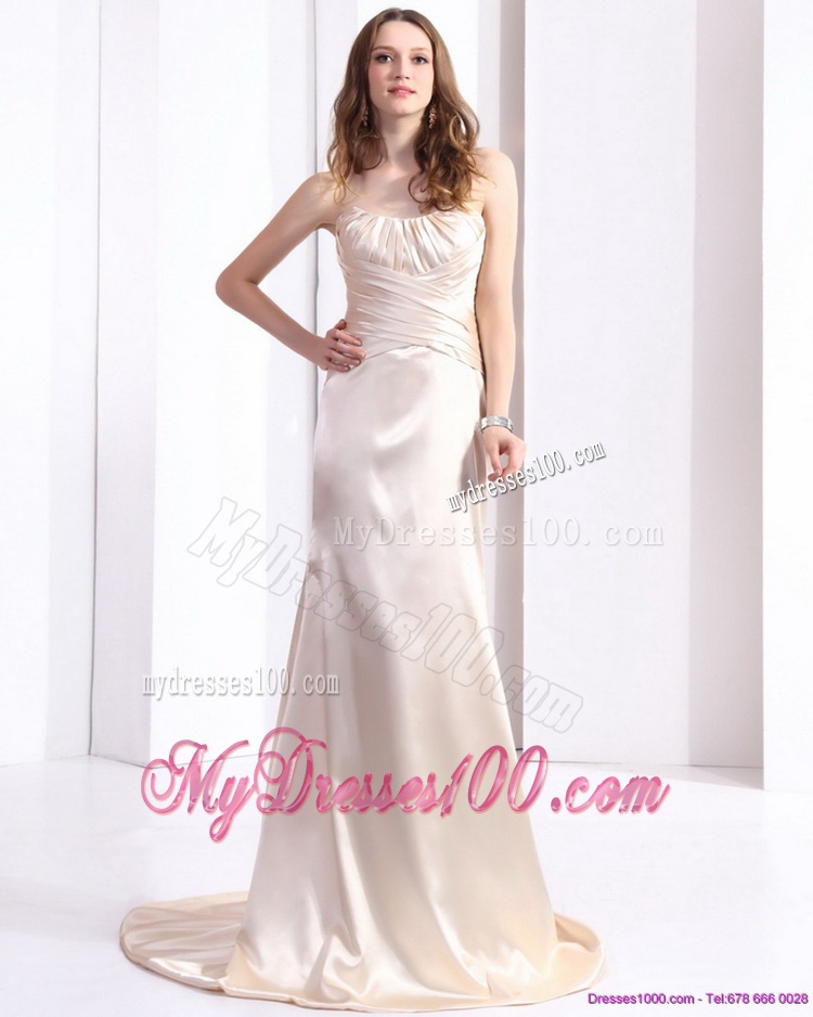 Elegant 2016 Brush Train Champagne Evening Dress with Ruching