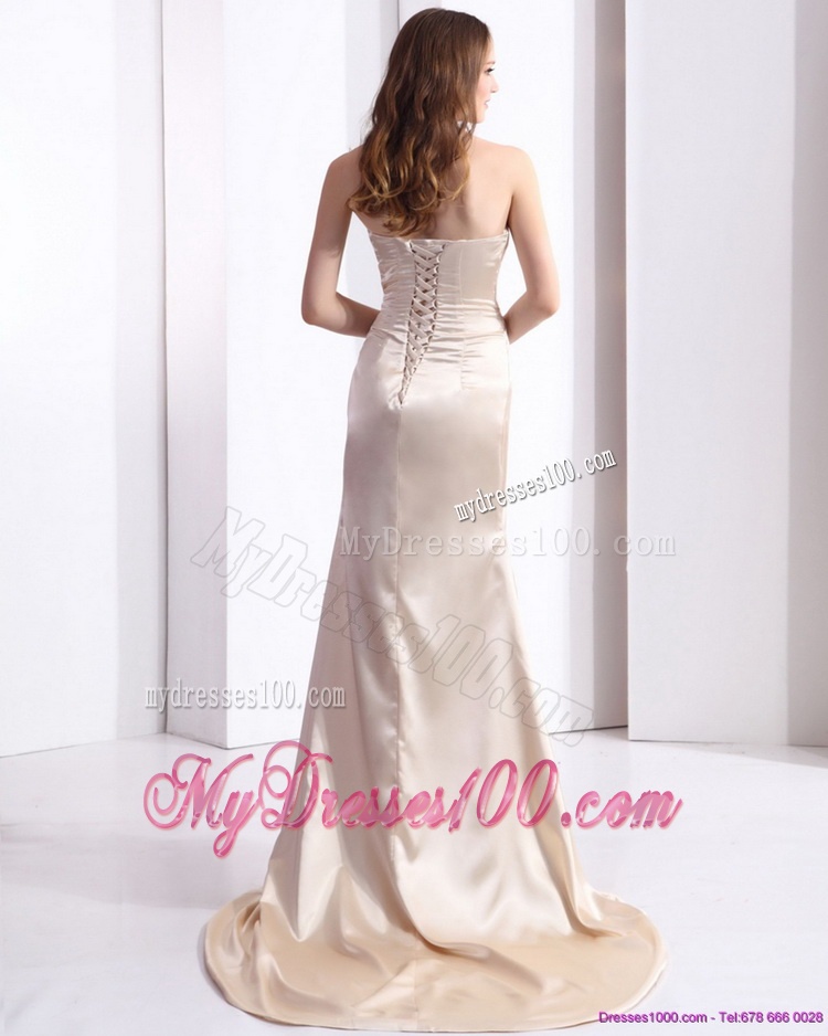 Elegant 2016 Brush Train Champagne Evening Dress with Ruching