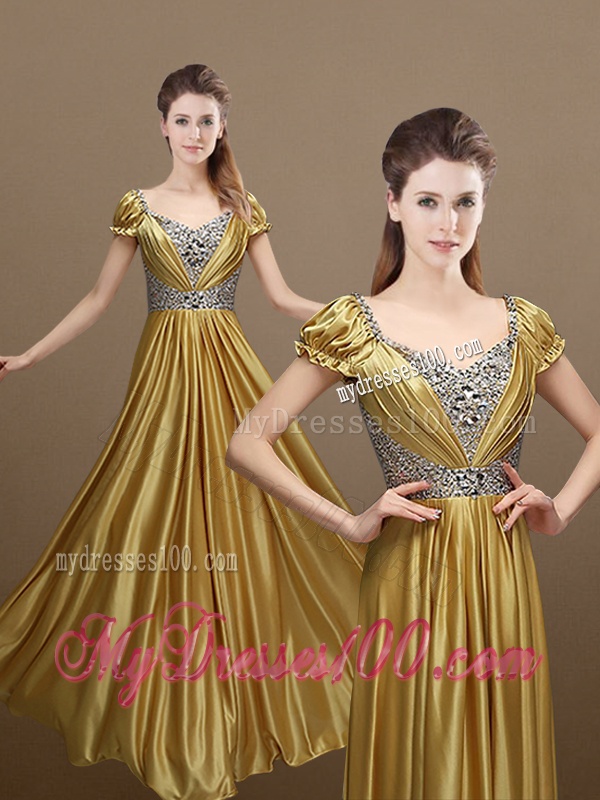 Elegant Empire Short Sleeves Beading Evening Dresses for 2016