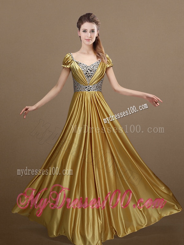 Elegant Empire Short Sleeves Beading Evening Dresses for 2016