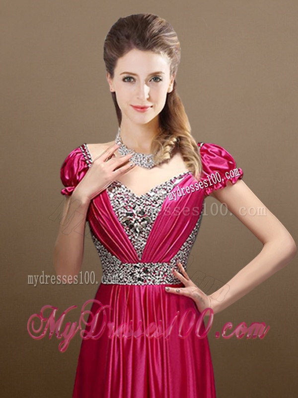 Elegant Empire Short Sleeves Beading Evening Dresses for 2016