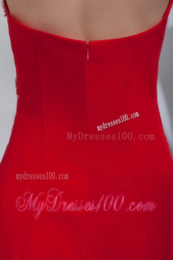 Empire Brush Train Red Beading Halter Chiffon 2016 Evening Dress