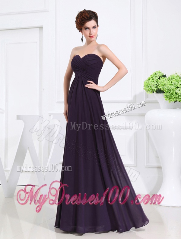 Empire Chiffon Ruching Strapless Dark purple Floor-length Evening Dress