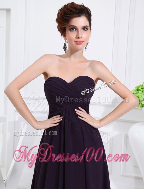 Empire Chiffon Ruching Strapless Dark purple Floor-length Evening Dress