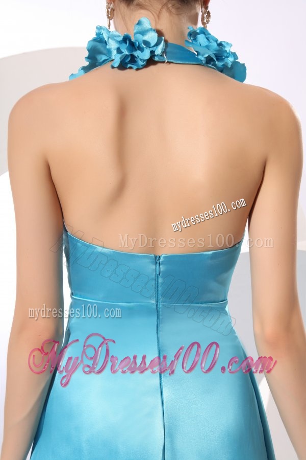 Empire Halter Baby Blue Floor-length Taffeta Hand Made Flowers Popular 2016 Evening Dress