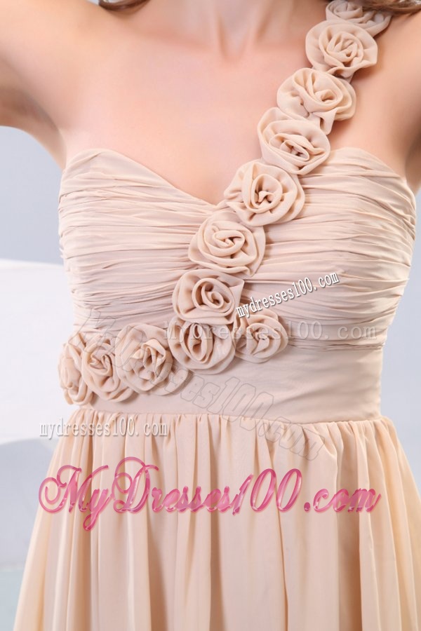 Empire One Shoulder Hand Made Flowers Chiffon Full Length Evening Dress