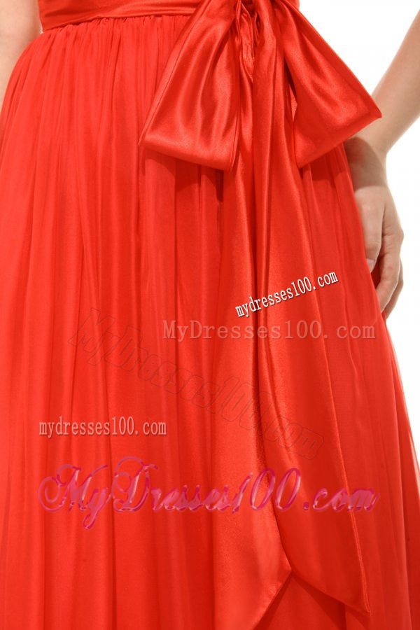 Empire Orange Red V-neck Ruching Chiffon Evening Dress