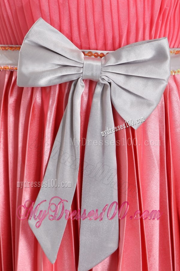 Empire Sashes and Pleats Strapless Watermelon Red Evening Dress