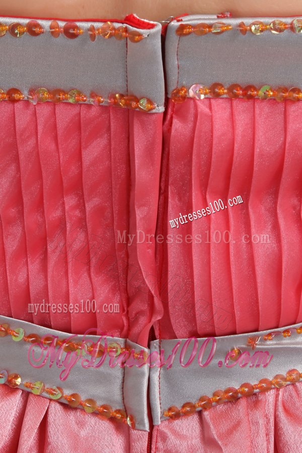 Empire Sashes and Pleats Strapless Watermelon Red Evening Dress