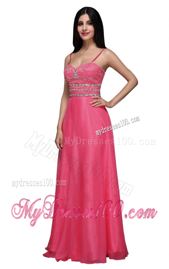 Empire Sweetheart Chiffon Hot Pink Beading and Ruching Evening Dress