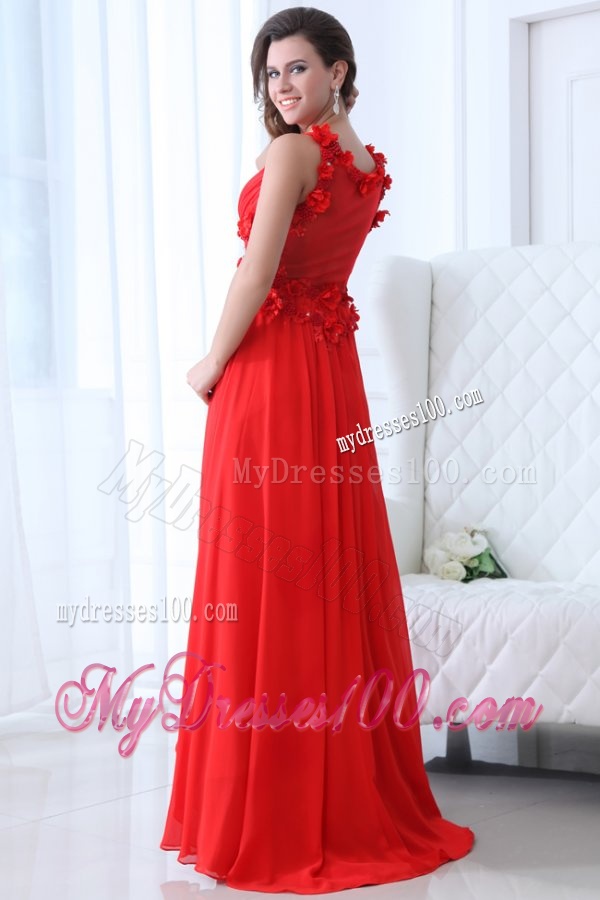 Empire Wine Red V-neck Ruching Appliques Floor-length Evening Dress