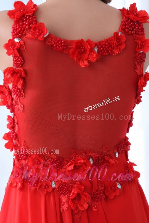 Empire Wine Red V-neck Ruching Appliques Floor-length Evening Dress