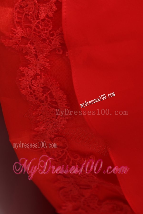 Empire Wine Red V-neck Ruching Appliques Floor-length Evening Dress