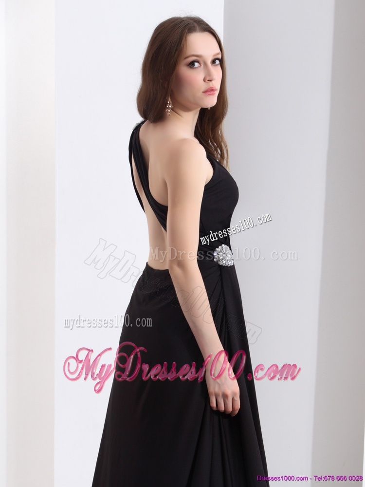 Exclusive 2016 One Shoulder Black Evening Dress with Ruching and High Slit
