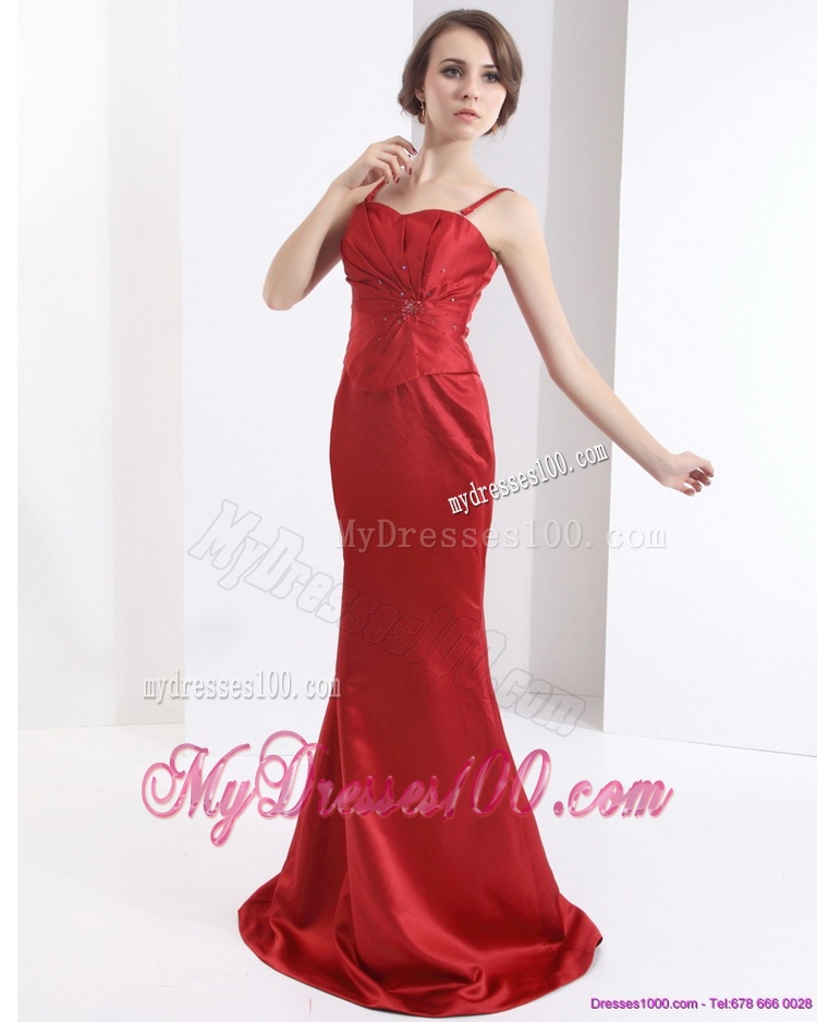 Exclusive Brush Train 2016 Wine Red Evening Dress with Beading and Ruching
