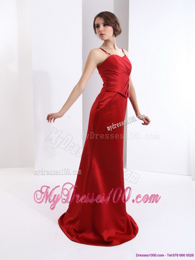 Exclusive Brush Train 2016 Wine Red Evening Dress with Beading and Ruching
