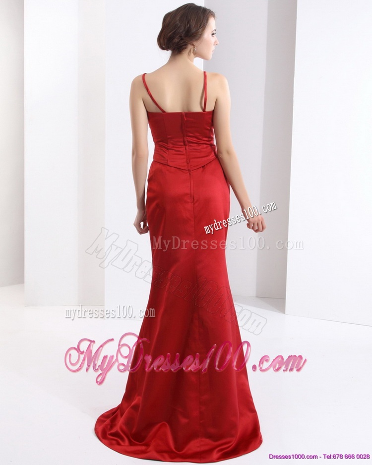 Exclusive Brush Train 2016 Wine Red Evening Dress with Beading and Ruching