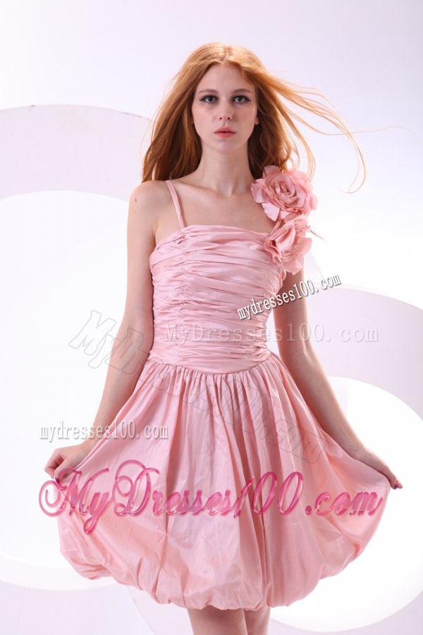 Flowers Straps Baby Pink Short Evening Dress in Knee-length