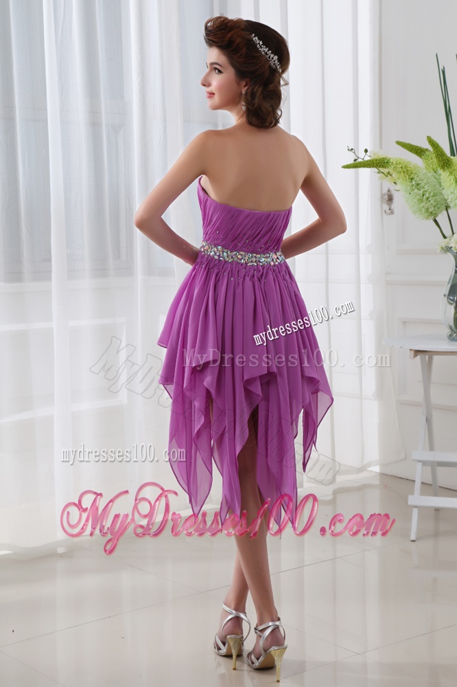 Fuchsia Empire Sweetheart Short Beading Ruching Chiffon Evening Dress
