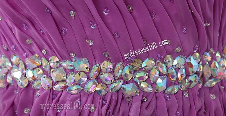 Fuchsia Empire Sweetheart Short Beading Ruching Chiffon Evening Dress