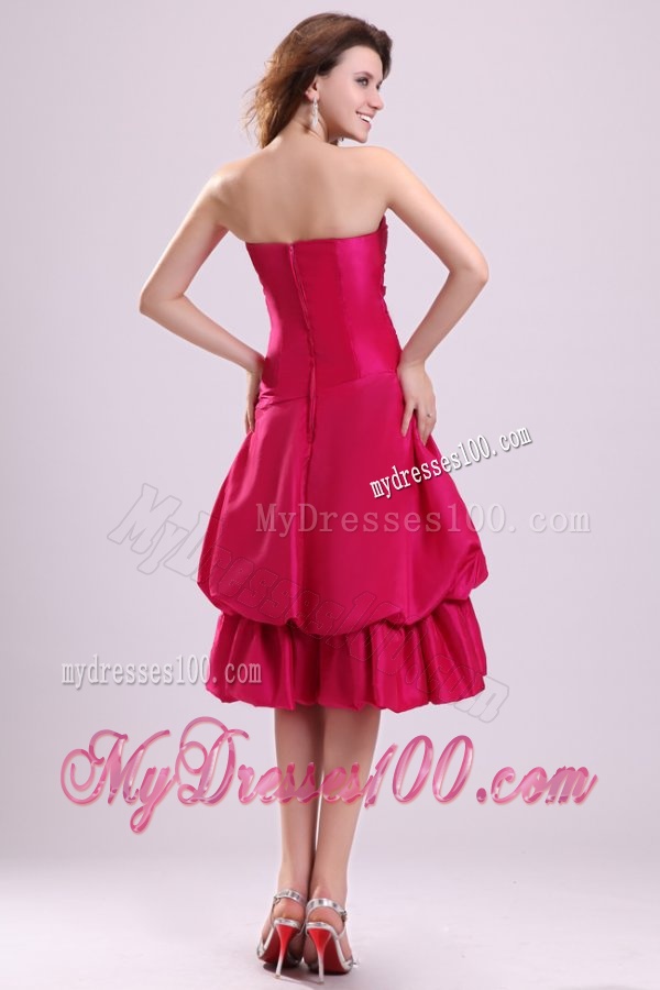 Hot Pink A-line Strapless Evening Dress in Knee-length
