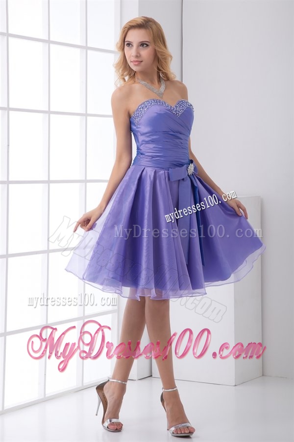 Lovely A-line Sweetheart Knee-length Organza Beading Lace Up Lavender Evening Dress