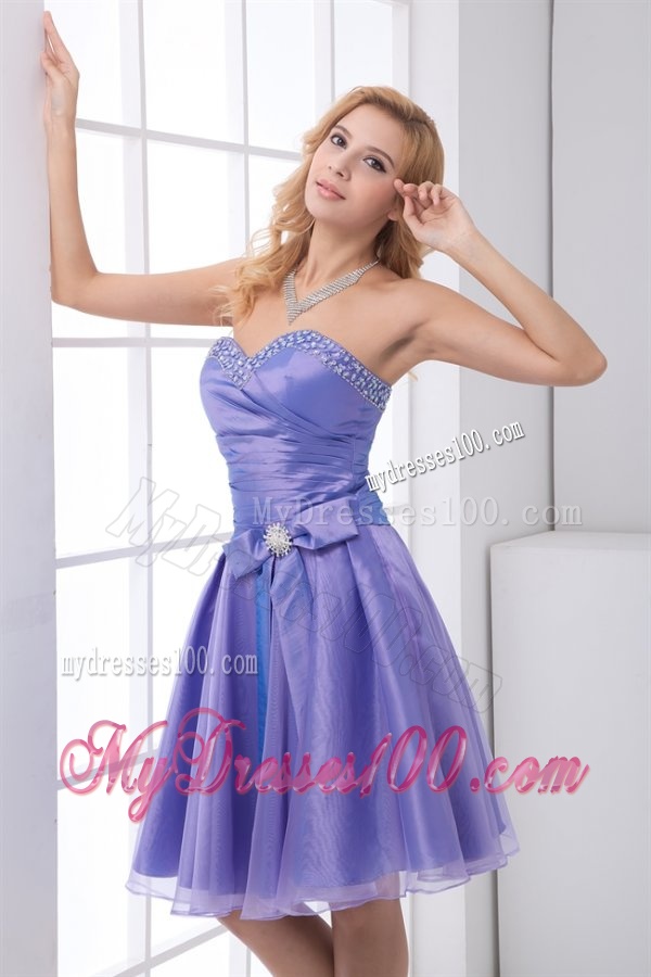 Lovely A-line Sweetheart Knee-length Organza Beading Lace Up Lavender Evening Dress