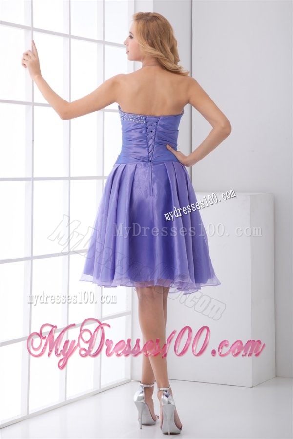 Lovely A-line Sweetheart Knee-length Organza Beading Lace Up Lavender Evening Dress