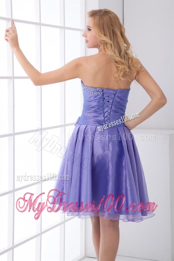 Lovely A-line Sweetheart Knee-length Organza Beading Lace Up Lavender Evening Dress