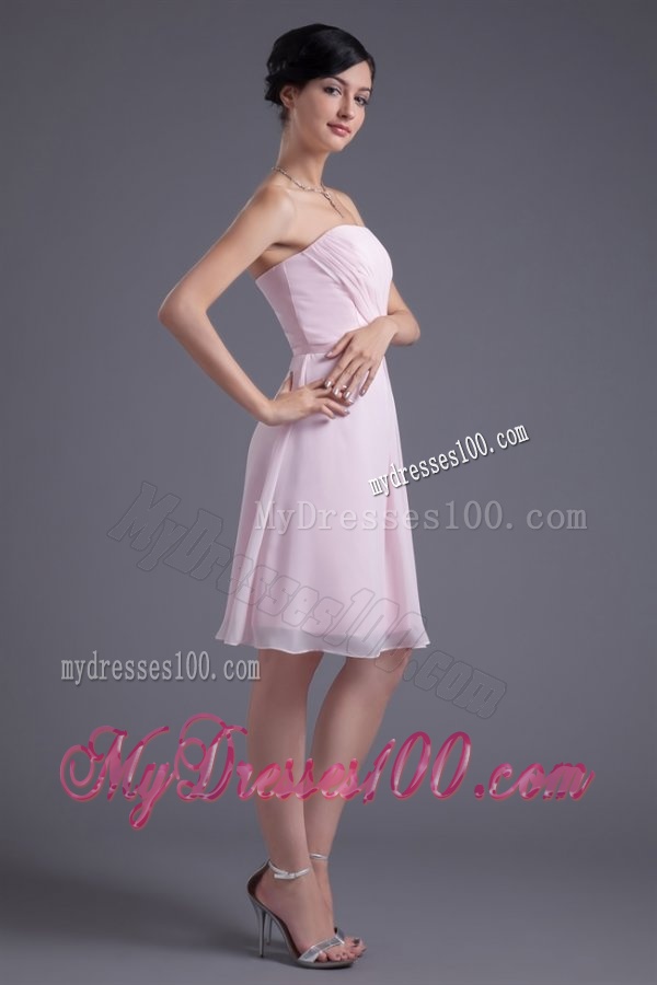 Lovely Pink Empire Strapless Knee-length Chiffon Ruching Evening Dress