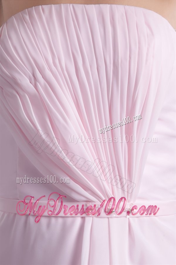 Lovely Pink Empire Strapless Knee-length Chiffon Ruching Evening Dress