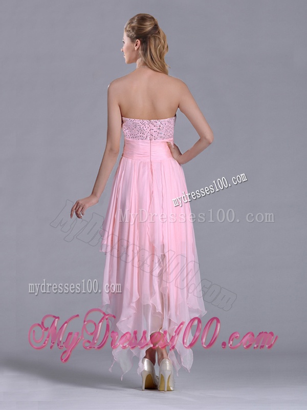 New Arrivals Beaded Bust High Low Chiffon Evening Dress in Baby Pink