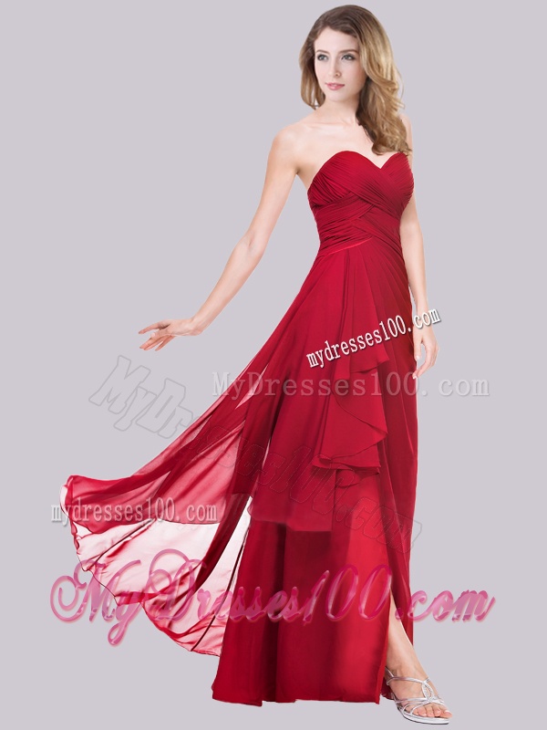 New Arrivals Empire Chiffon Red Evening Dress with High Slit