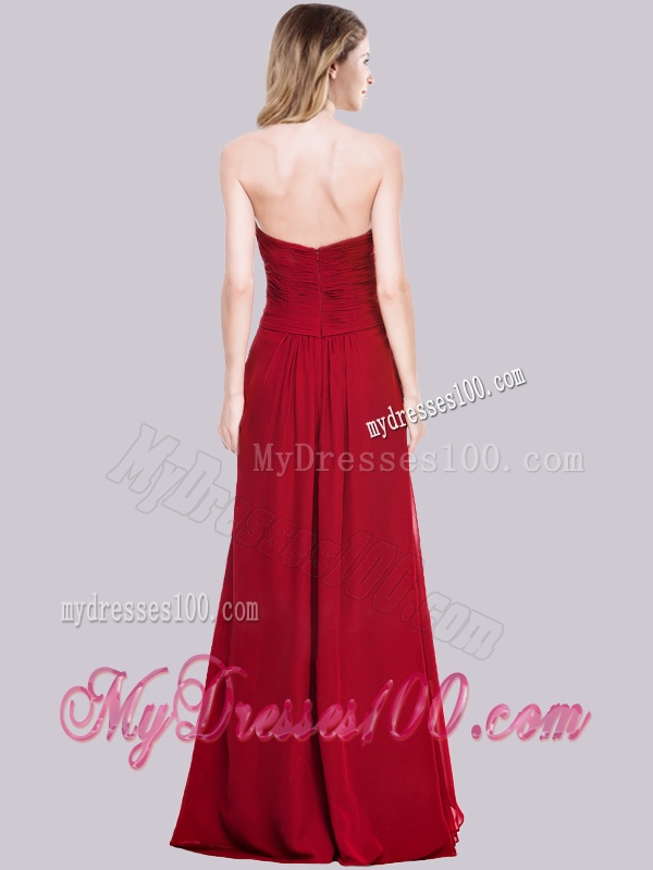 New Arrivals Empire Chiffon Red Evening Dress with High Slit