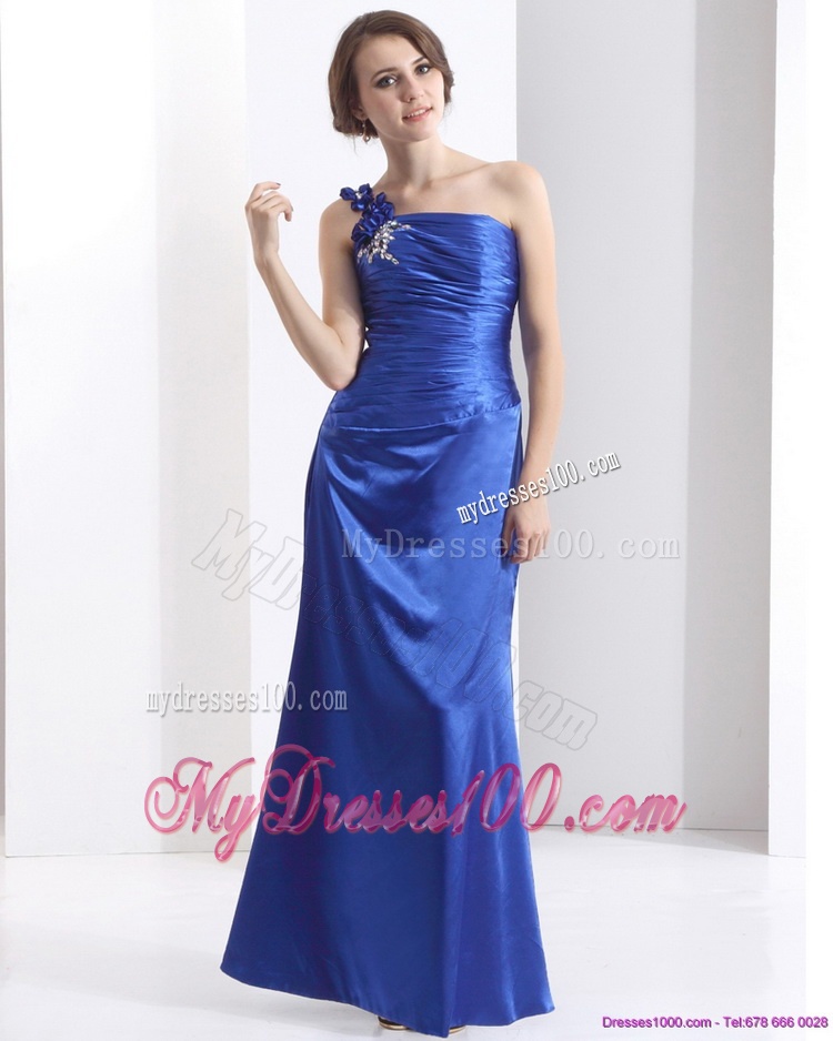 New Style One Shoulder 2016 Evening Dress with Ruching and Beading