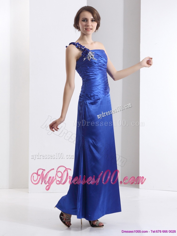 New Style One Shoulder 2016 Evening Dress with Ruching and Beading
