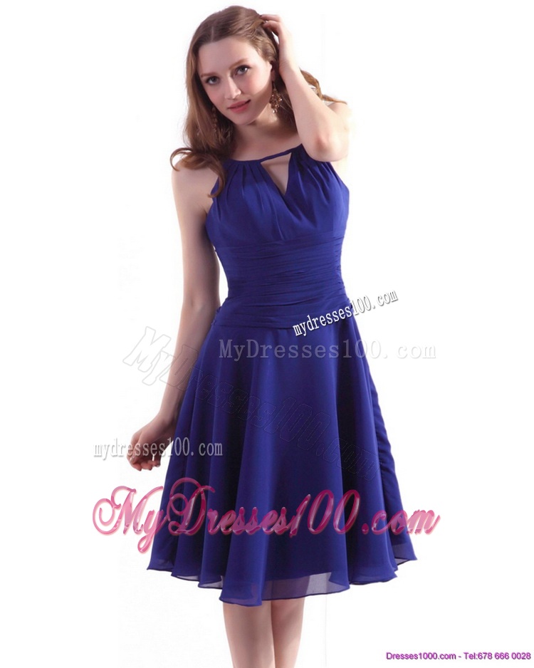Perfect Royal Blue 2016 Knee Length Evening Dress with Ruching