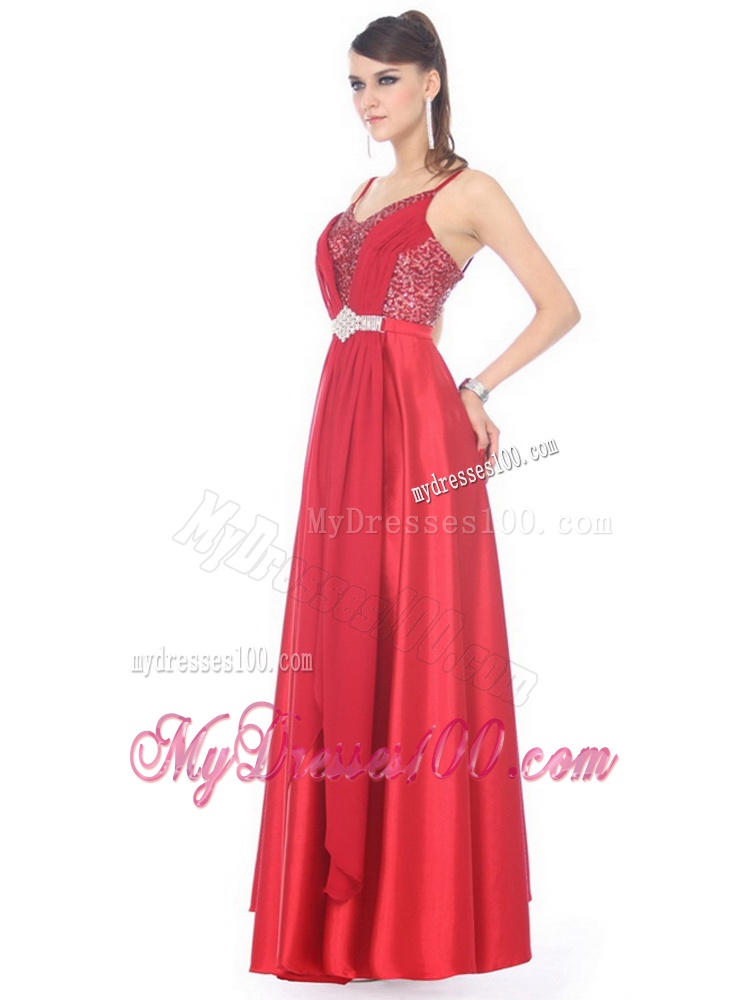 Perfect Spaghetti Straps Floor Length Beading Evening Dresses for 2016