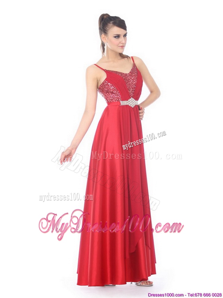 Perfect Spaghetti Straps Floor Length Beading Evening Dresses for 2016