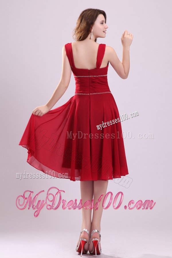Popular A-line V-neck Wine Red Evening Dress in Knee-length