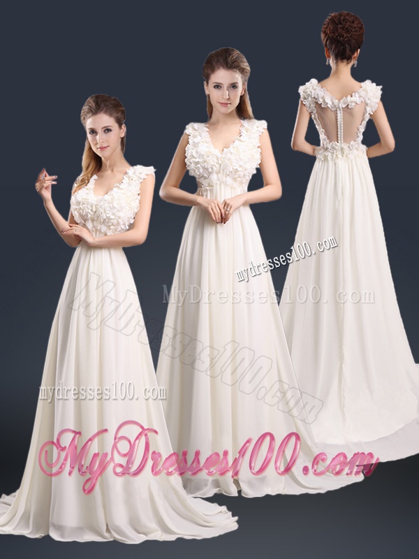Pretty V Neck Empire Evening Dresses with Appliques