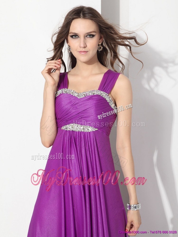 Romantic Empire Floor Length Evening Dress with Ruching and Beading
