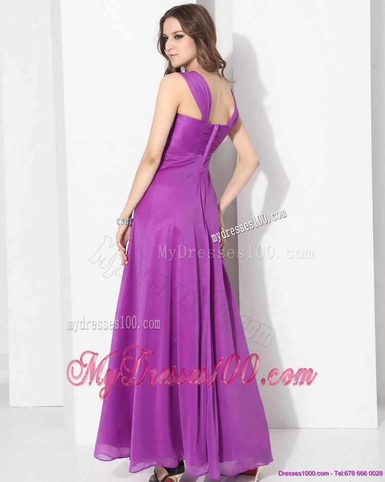 Romantic Empire Floor Length Evening Dress with Ruching and Beading