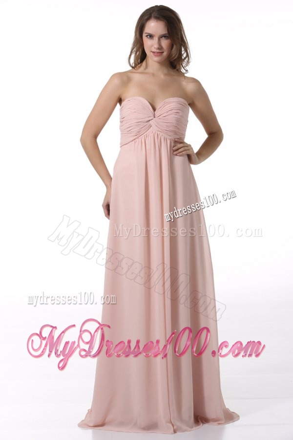 Simple Baby Pink Sweetheart Ruching Floor-length Chiffon Evening Dress