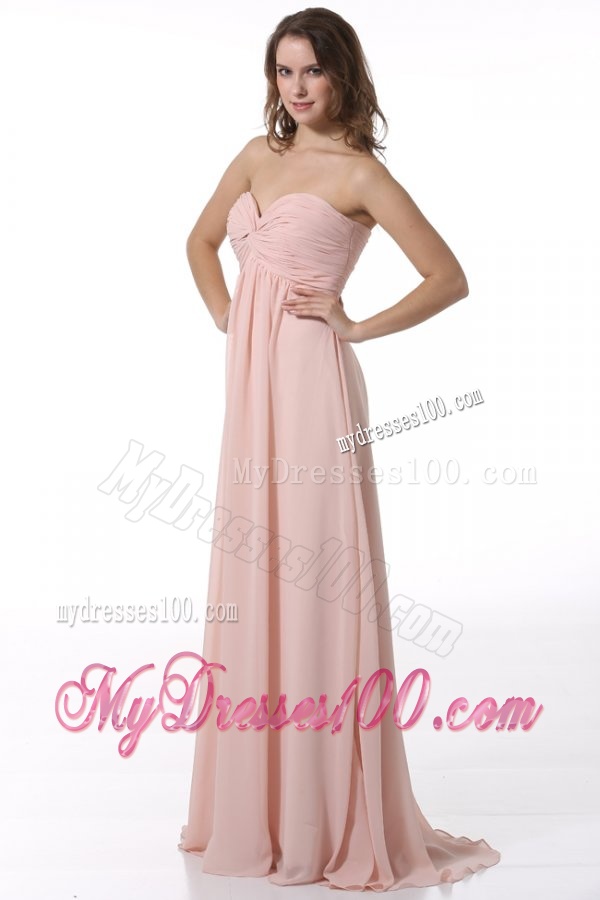 Simple Baby Pink Sweetheart Ruching Floor-length Chiffon Evening Dress
