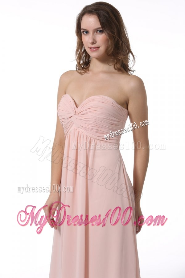 Simple Baby Pink Sweetheart Ruching Floor-length Chiffon Evening Dress