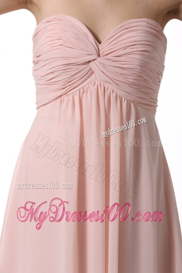Simple Baby Pink Sweetheart Ruching Floor-length Chiffon Evening Dress