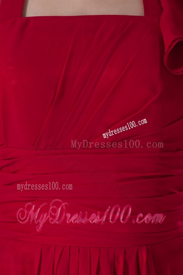 Simple Empire Halter Red Floor-length Ruching Chiffon Evening Dress