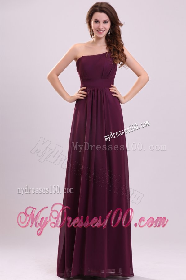 Simple Empire Ruching Purple Long Evening Dress with One Shoulder