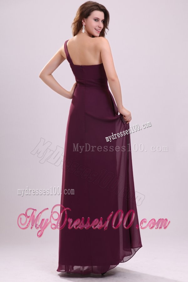 Simple Empire Ruching Purple Long Evening Dress with One Shoulder